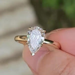 Load image into Gallery viewer, 14K Gold Pear Moissanite Ring: Floral Basket Hidden Halo Engagement
