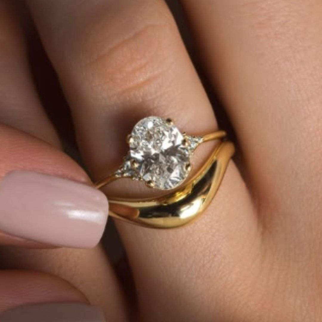 14K Gold Chevron Curved Dome Wedding Band, Chunky Amplify Silver 925 Stacking Engagement Ring