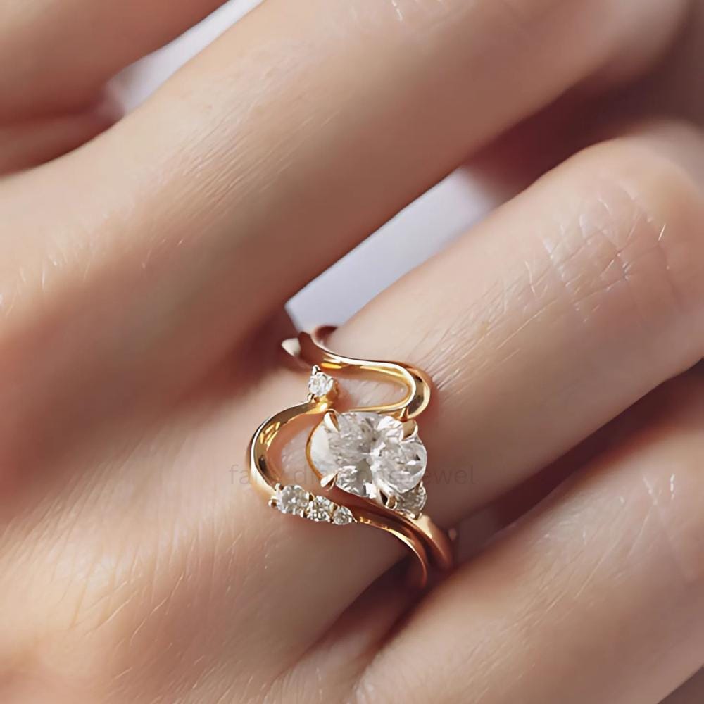 2 CT Oval Moissanite Engagement Ring Set, 14K Gold Wedding Bridal Set