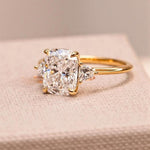 Load image into Gallery viewer, Cushion Moissanite Three Stone Ring: 14K Yellow Gold Engagement

