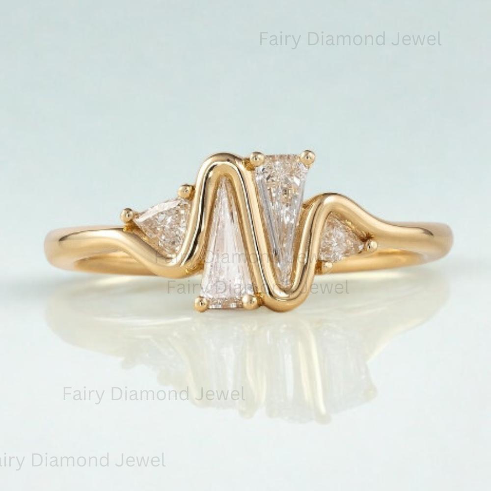 Trillion Moissanite Heartbeat Ring: 14k Yellow Gold Diamond Engagement Ring