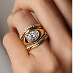 Load image into Gallery viewer, 18K Gold Oval Moissanite Signet Chunky Ring, 3 Ct Bezel Set Diamond Band
