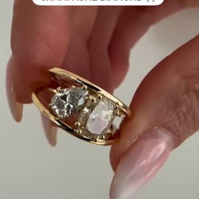 Moissanite Toi et Moi Ring - 14K Yellow Gold Two Stone Ring