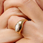 Load image into Gallery viewer, Marquise Moissanite Signet Ring: 14k Gold Domed Wedding Band
