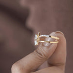 Load image into Gallery viewer, East West Marquise Moissanite Diamond Ring Set, 14K Yellow Gold Bypass Wedding Anniversary Ring
