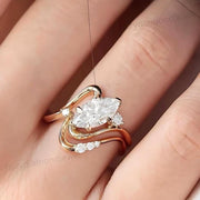 3Ct East West Marquise Moissanite Ring Set, 14k Gold Bridal Anniversary Wedding Engagement Ring Set