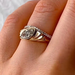 Load image into Gallery viewer, Marquise Moissanite Signet Ring: 14K Yellow Gold Bezel Band
