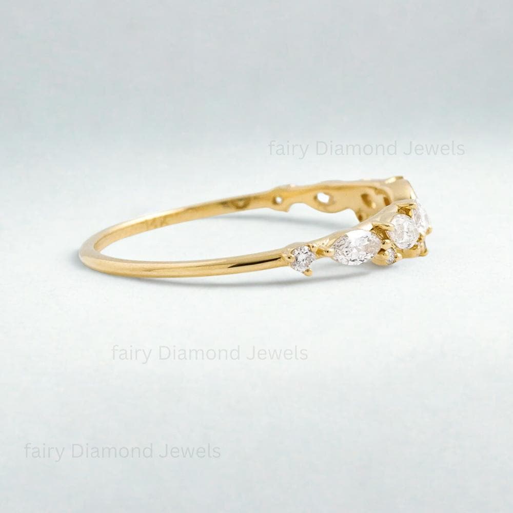 Marquise Moissanite Wedding Ring Set of 3: 14K Gold Lab Grown Diamond Curved Wide Solitaire Engagement Promise Ring