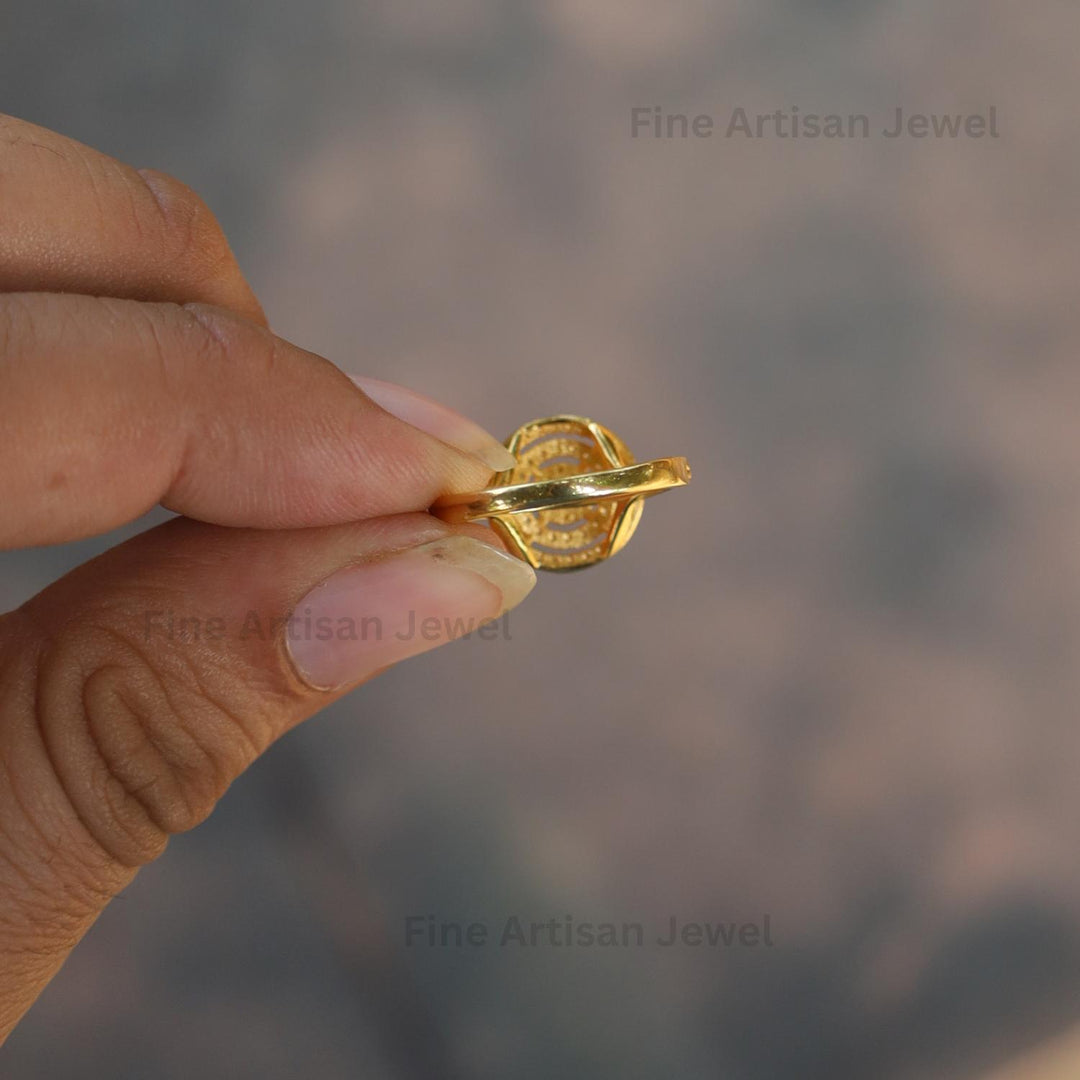 Moissanite Duo Halo Wedding Ring: 14K Yellow Gold Solitaire