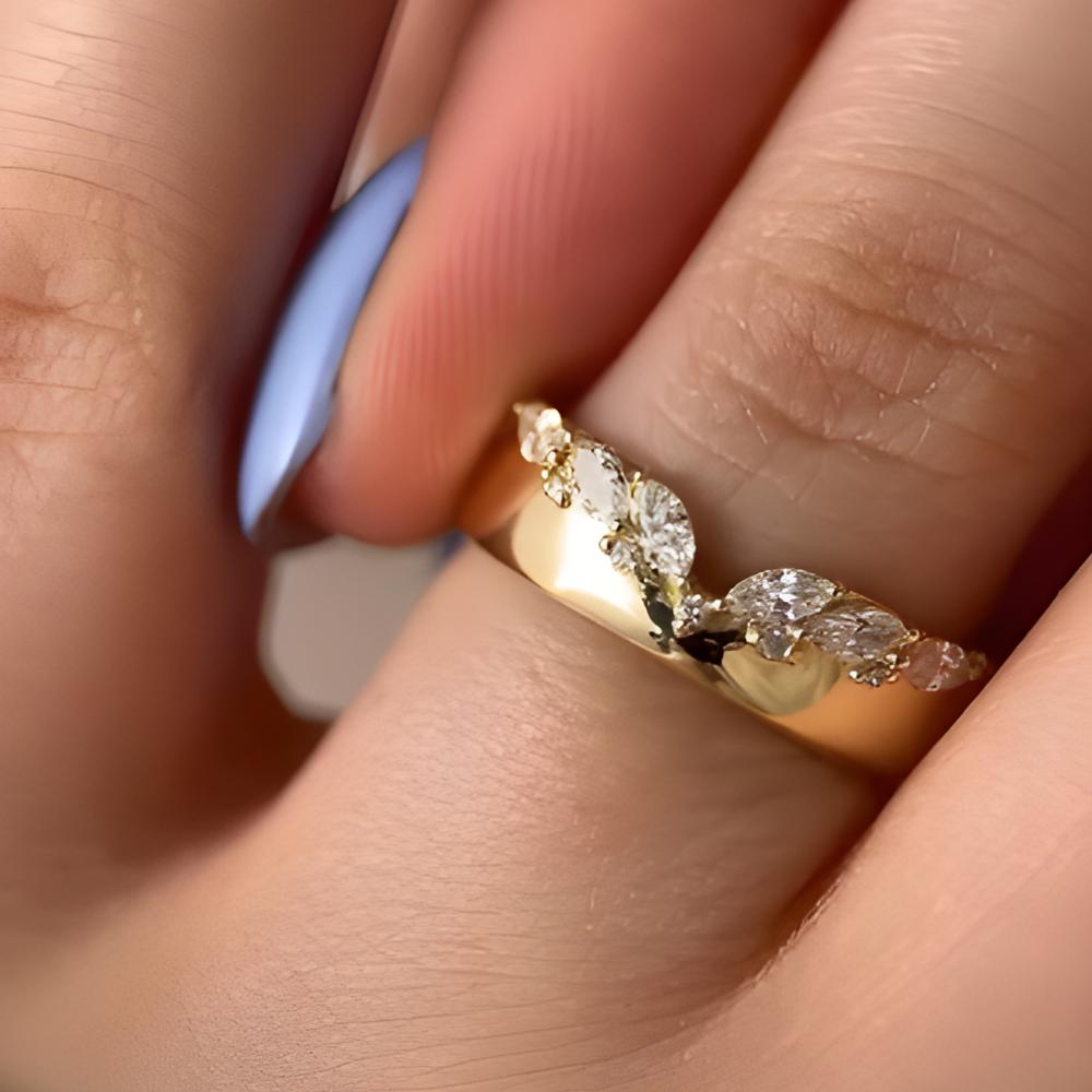 Marquise Moissanite Wedding Ring Set of 3: 14K Gold Lab Grown Diamond Curved Wide Solitaire Engagement Promise Ring
