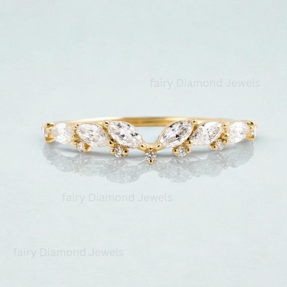 Marquise Moissanite Wedding Ring Set of 3: 14K Gold Lab Grown Diamond Curved Wide Solitaire Engagement Promise Ring