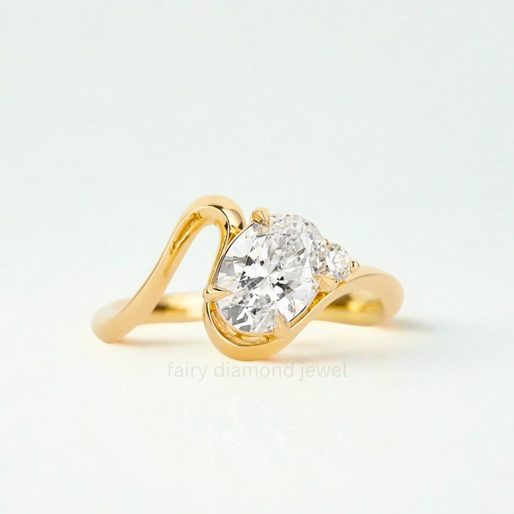2 CT Oval Moissanite Engagement Ring Set, 14K Gold Wedding Bridal Set