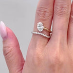 Load image into Gallery viewer, Oval Moissanite Engagement Ring: 14K White Gold Wrap Band, Zircon Pave
