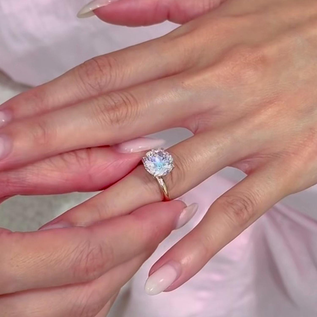 Moissanite Solitaire Ring: 14K Gold Diamond Halo, 3Ct Round Cut