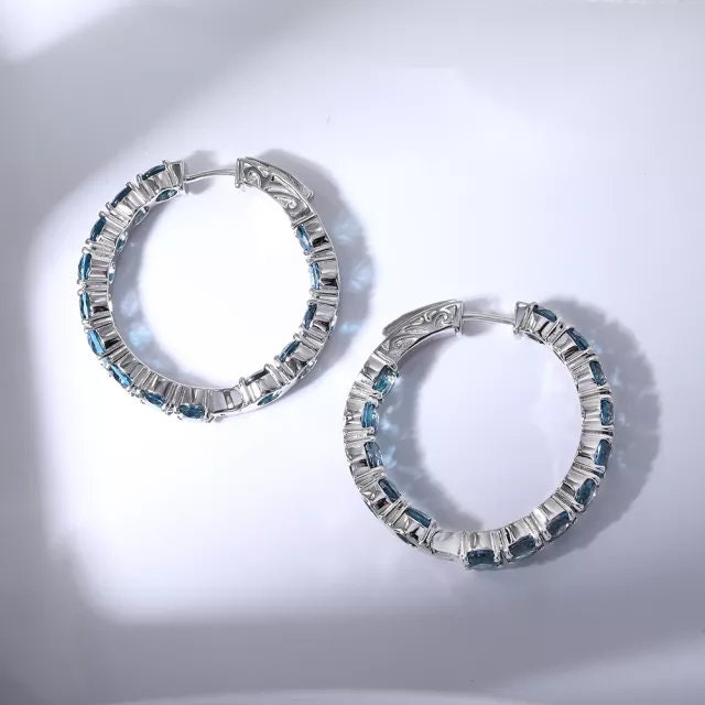 london blue topaz earrings, 925 sterling silver earrings, Natural stone, Gift for her, Gift for mother, Round Cut, 10th Wedding gift