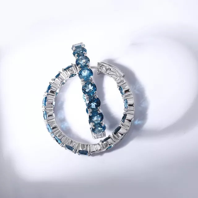london blue topaz earrings, 925 sterling silver earrings, Natural stone, Gift for her, Gift for mother, Round Cut, 10th Wedding gift