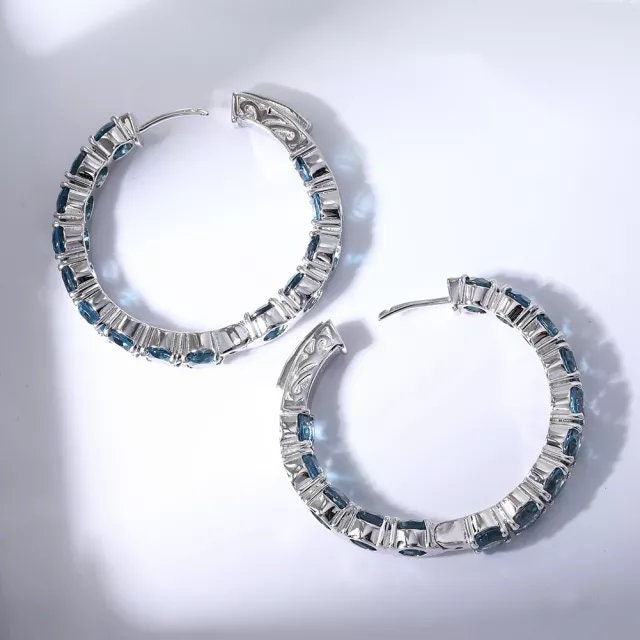 london blue topaz earrings, 925 sterling silver earrings, Natural stone, Gift for her, Gift for mother, Round Cut, 10th Wedding gift