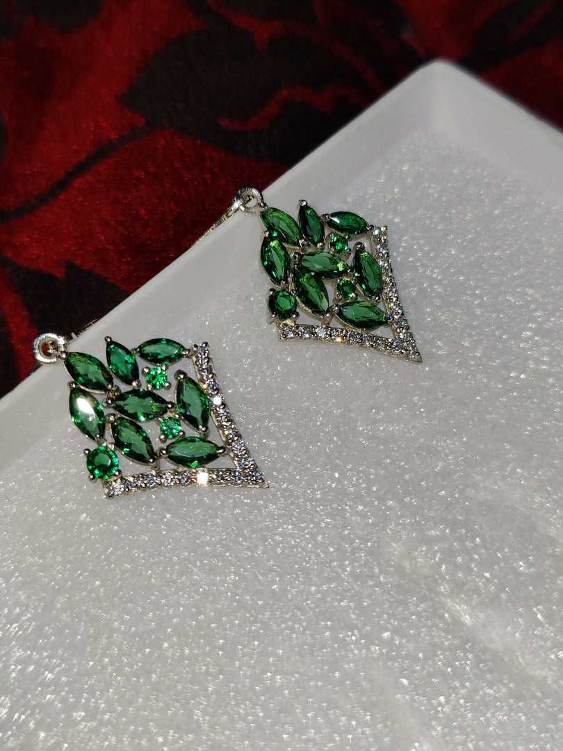 Emerald Dangle Drop Earrings: 925 Sterling Silver May Birthstone