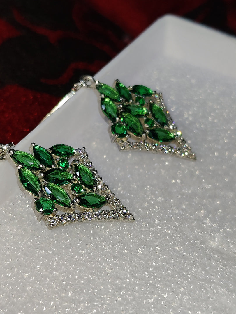 Emerald Dangle Drop Earrings: 925 Sterling Silver May Birthstone