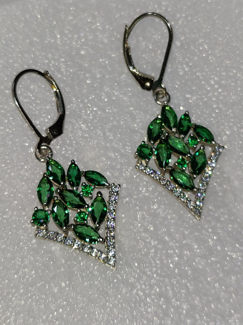 Emerald Dangle Drop Earrings: 925 Sterling Silver May Birthstone