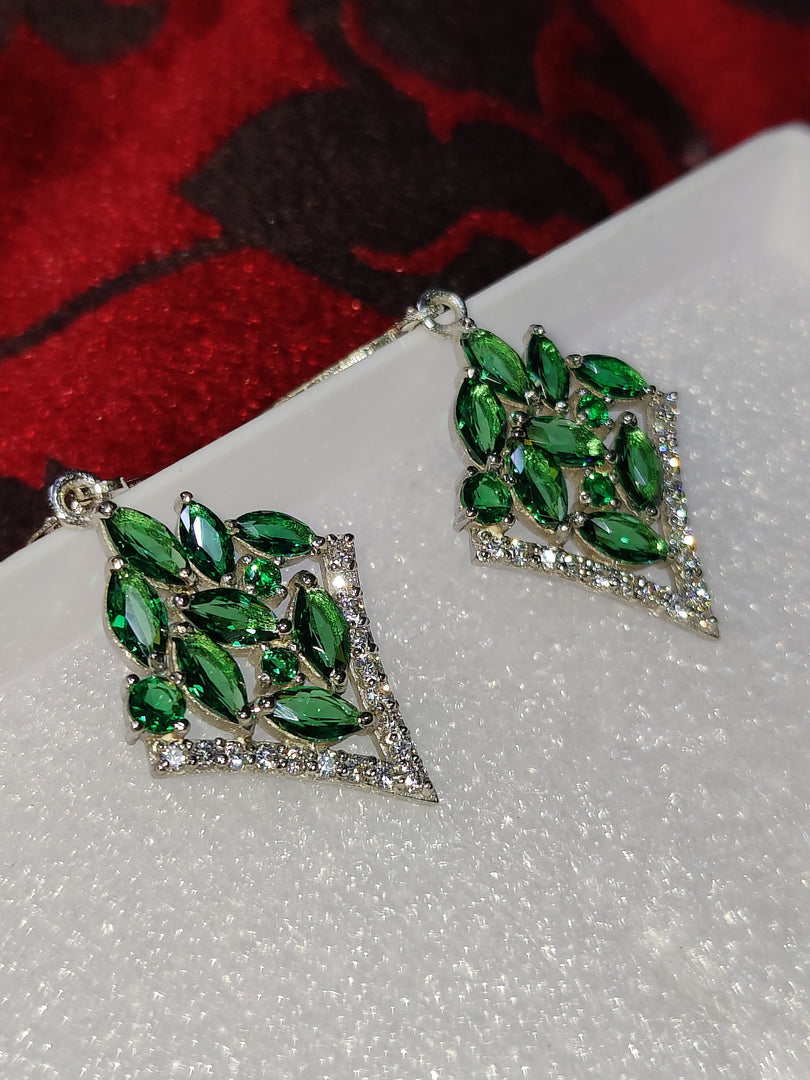 Emerald Dangle Drop Earrings: 925 Sterling Silver May Birthstone