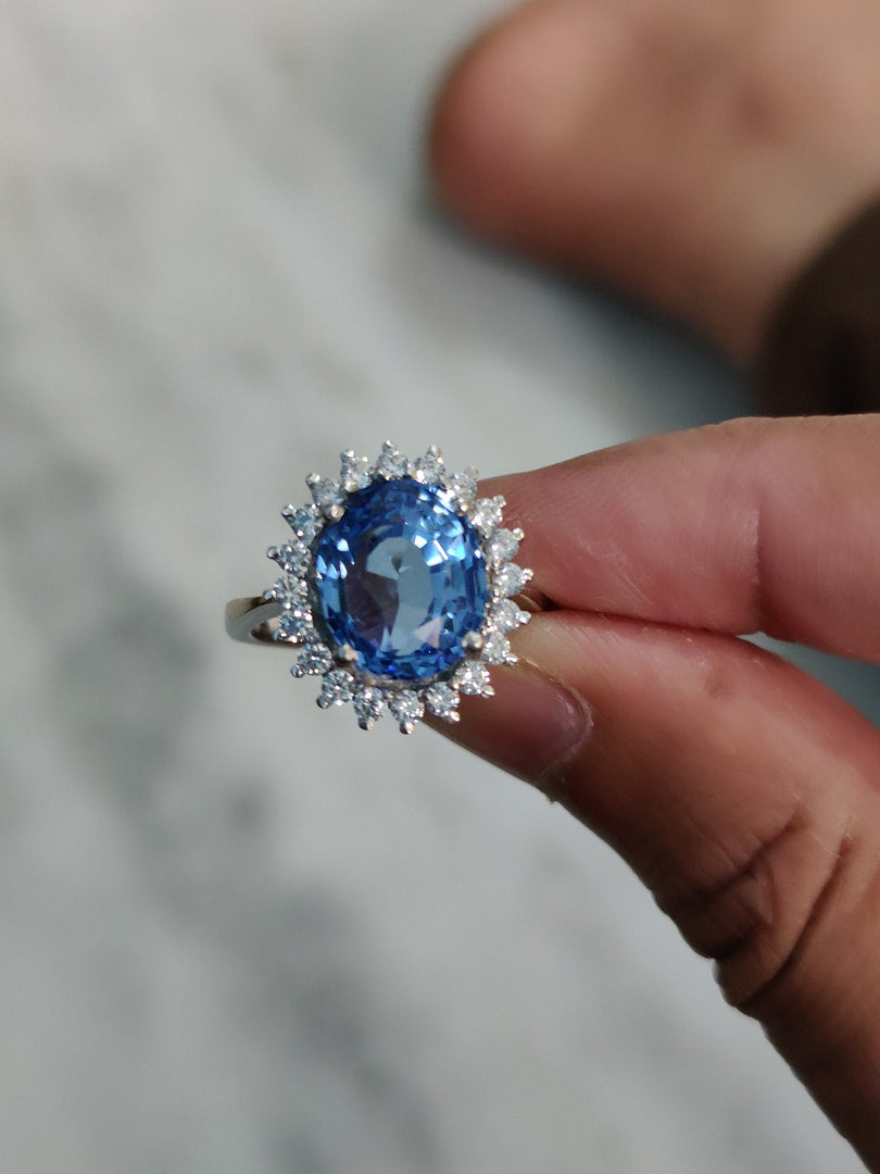 Oval Lab Sapphire Engagement Ring: Sterling Silver Promise Ring