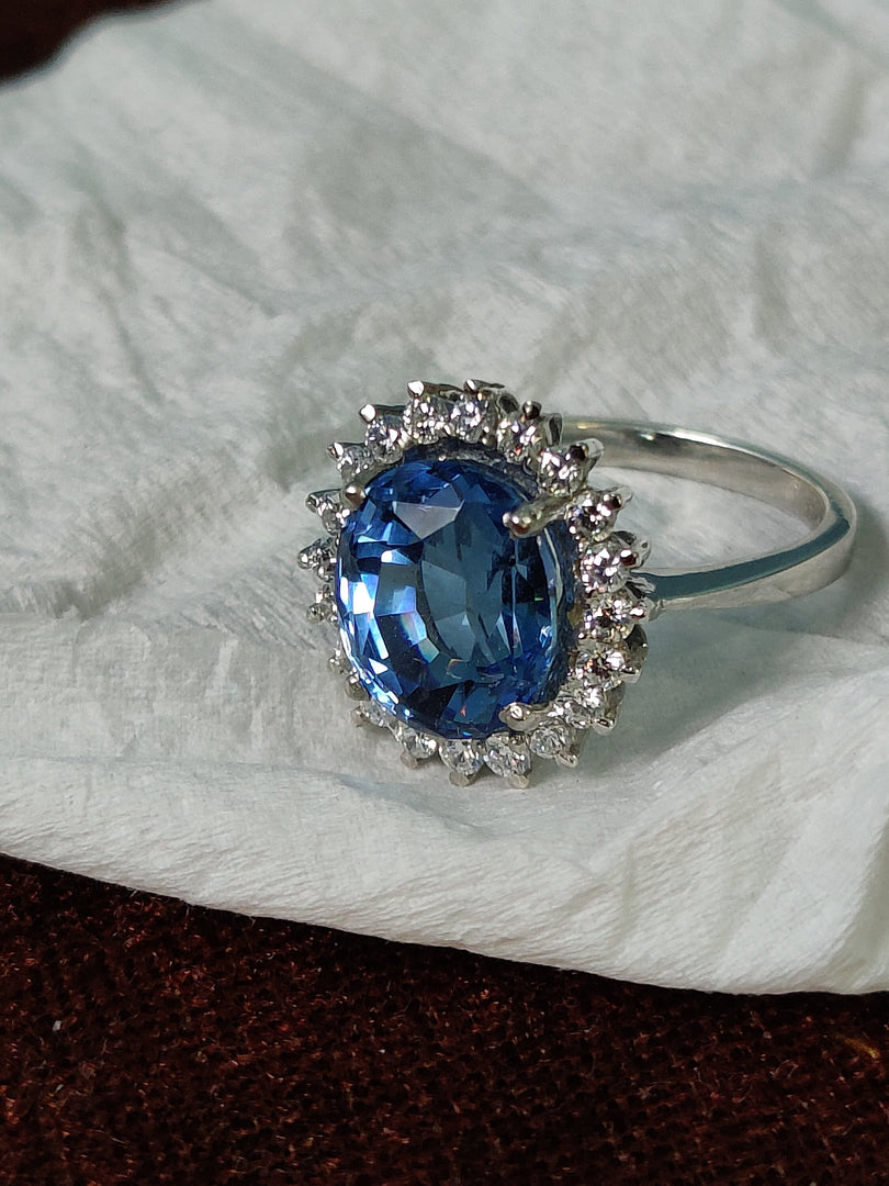 Oval Lab Sapphire Engagement Ring: Sterling Silver Promise Ring