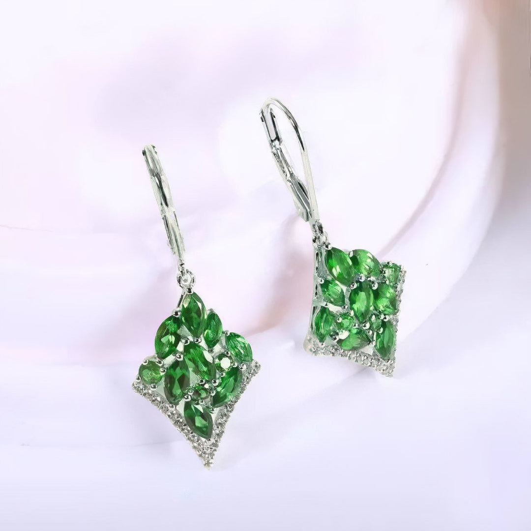 Emerald Dangle Drop Earrings: 925 Sterling Silver May Birthstone