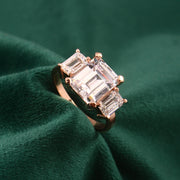 Three Stone Emerald Cut Moissanite Engagement Ring, Sterling Silver Prong Set (8x10mm)