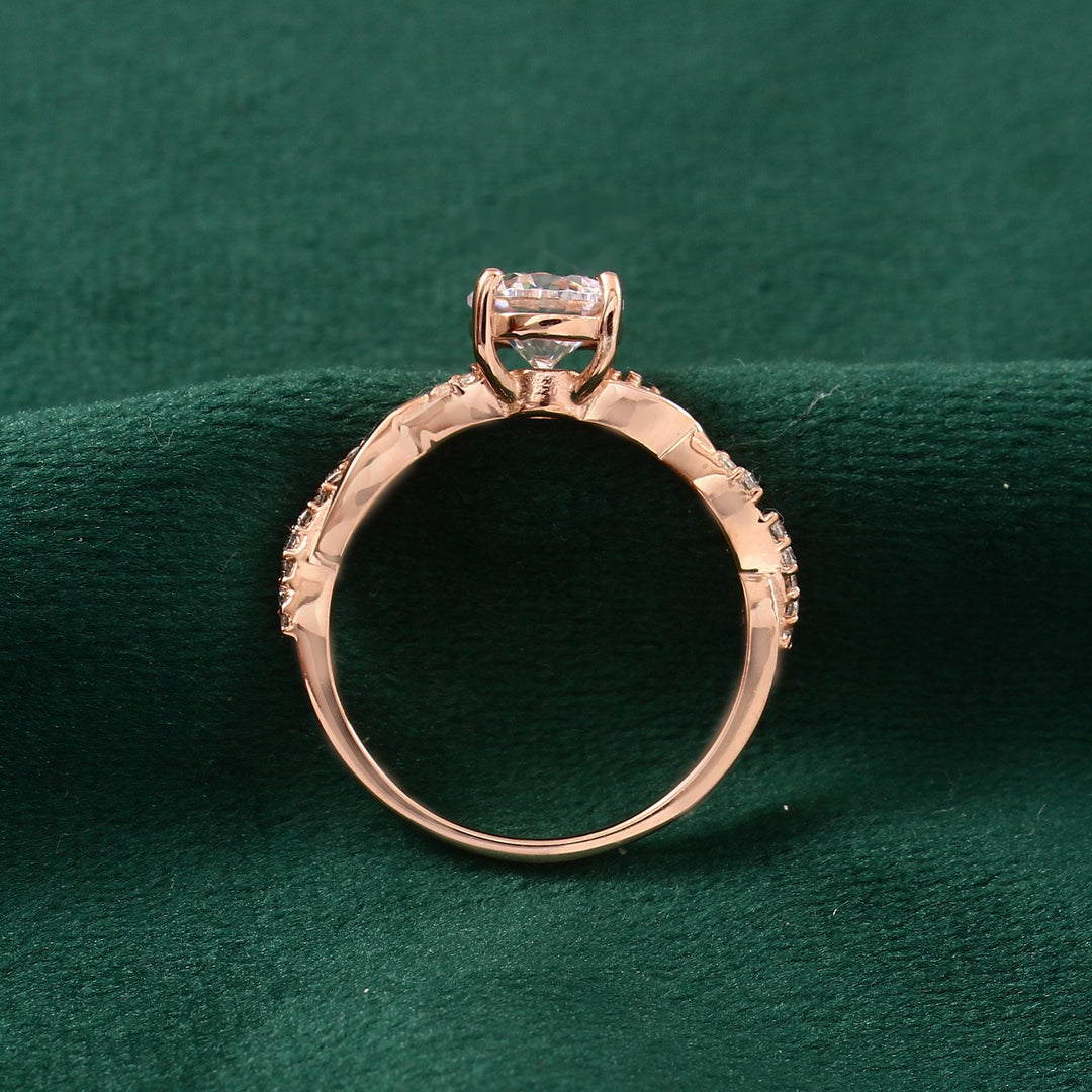 Round Moissanite Engagement Ring: 14K Solid Gold Twisted Dainty Promise Wedding Ring Gift