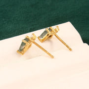 14K Gold Moss Agate Stud Earrings: Kite Piercing
