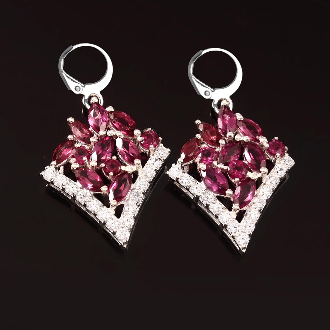 Rhodolite Garnet Sterling Silver Earrings: Simulated Diamond Accents