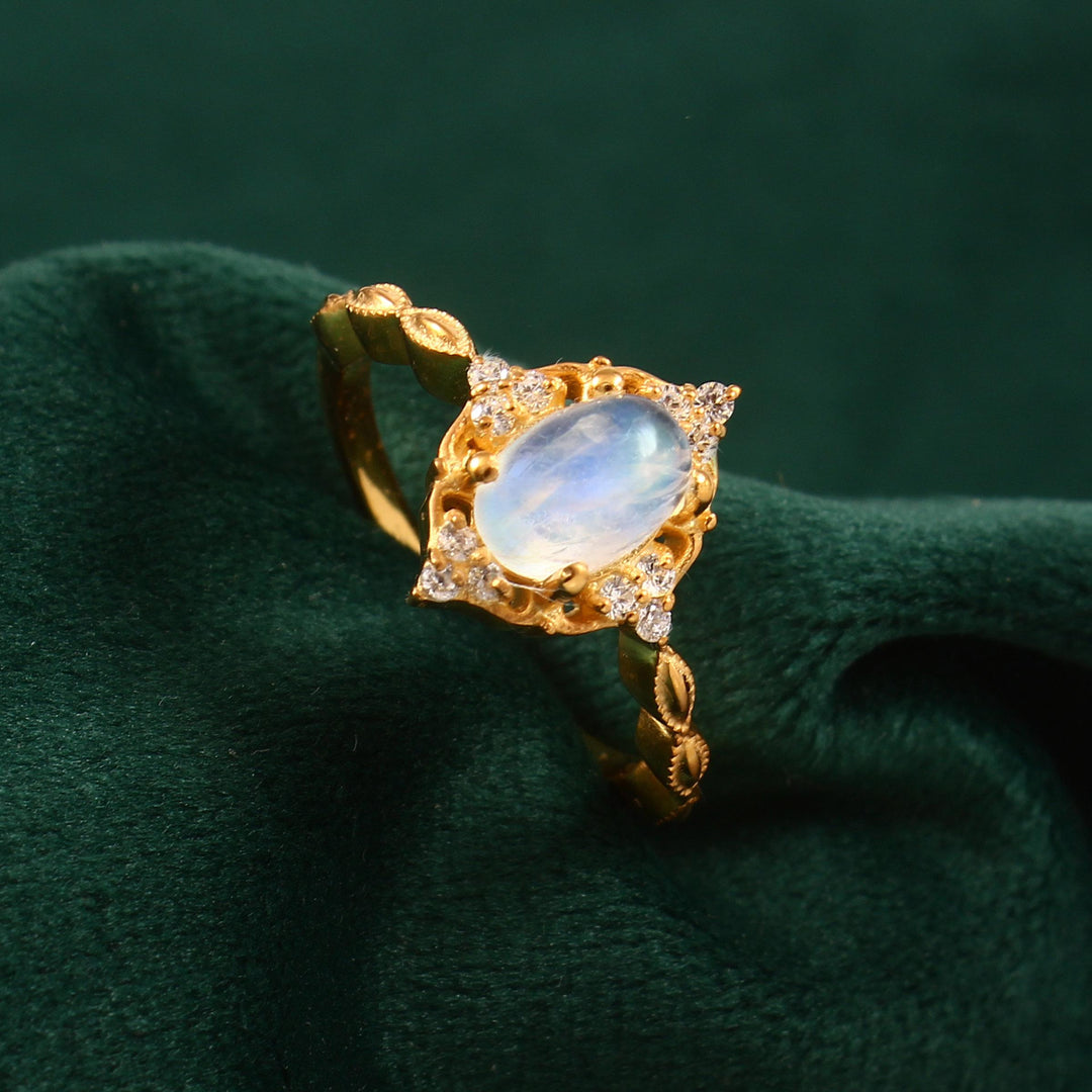 Vintage Oval Moonstone Ring: Sterling Silver Diamond Promise Ring