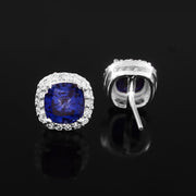 Lab Sapphire Stud Earrings, 925 Sterling Silver, Rhodium Plated, 7mm Gemstone