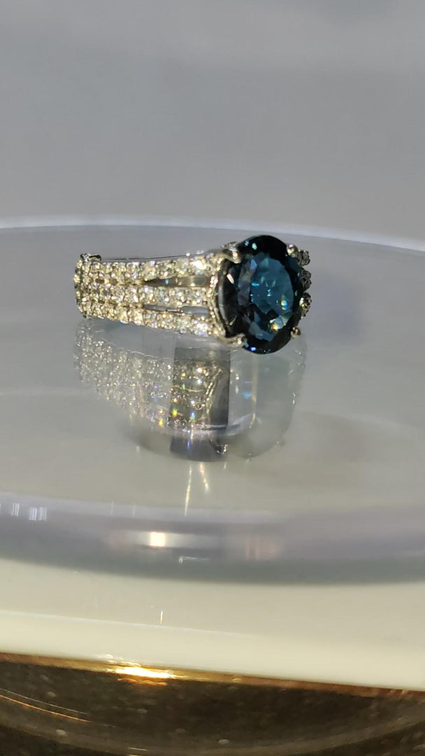 London Blue Topaz Ring: Vintage Emerald Cut Sterling Silver Jewelry