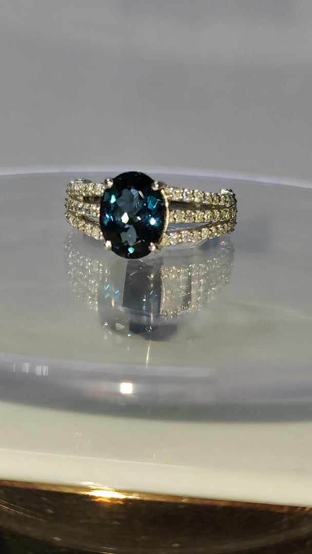London Blue Topaz Ring: Vintage Emerald Cut Sterling Silver Jewelry
