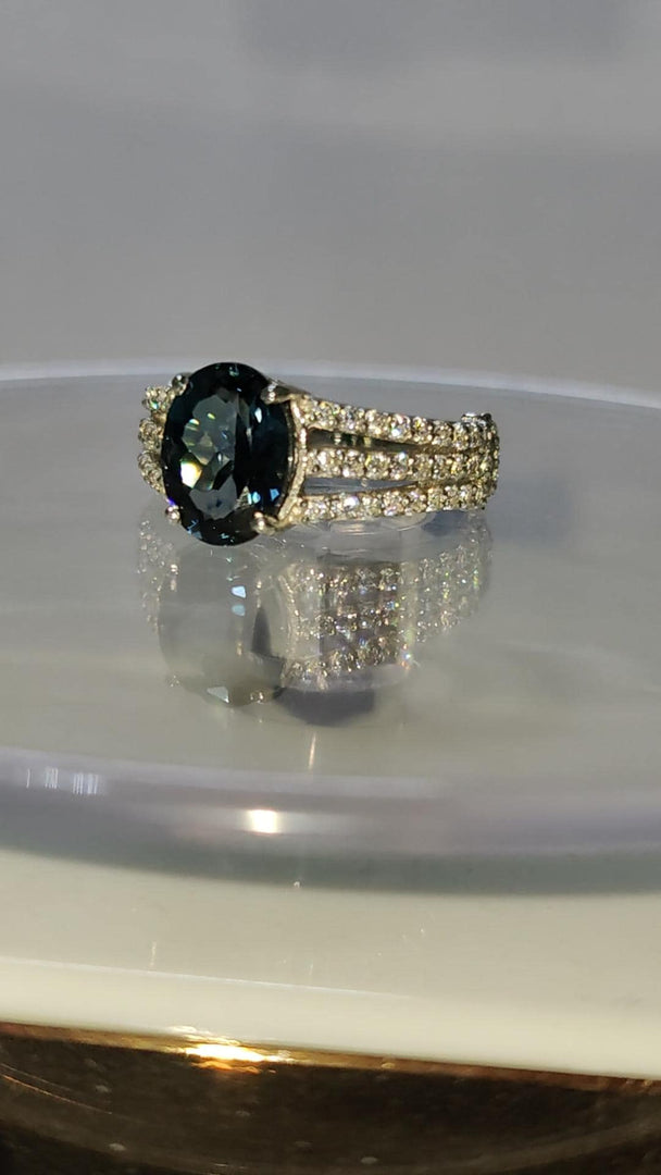 London Blue Topaz Ring: Vintage Emerald Cut Sterling Silver Jewelry