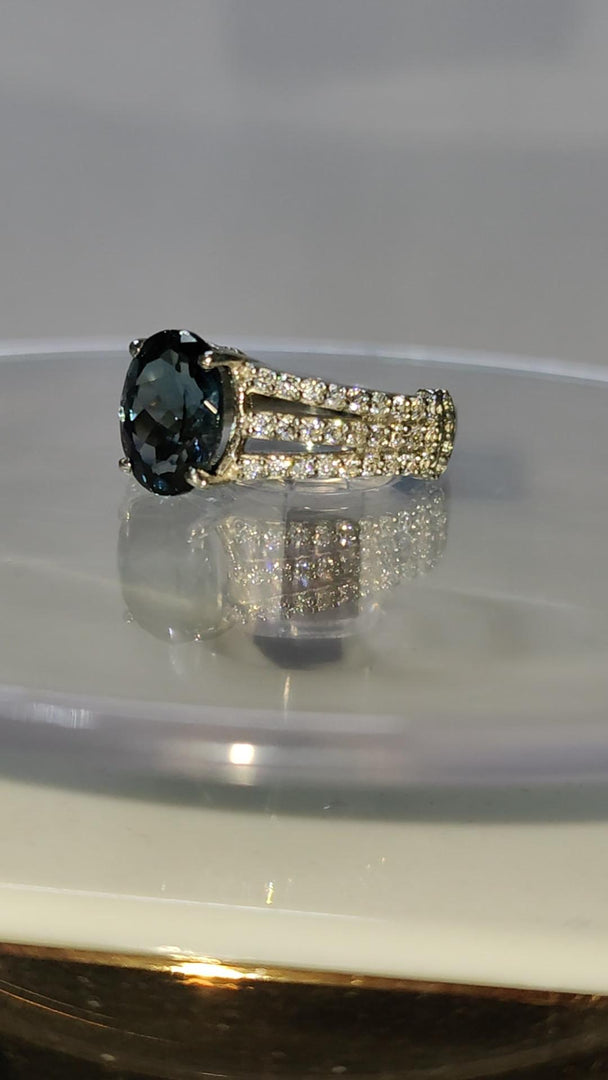 London Blue Topaz Ring: Vintage Emerald Cut Sterling Silver Jewelry