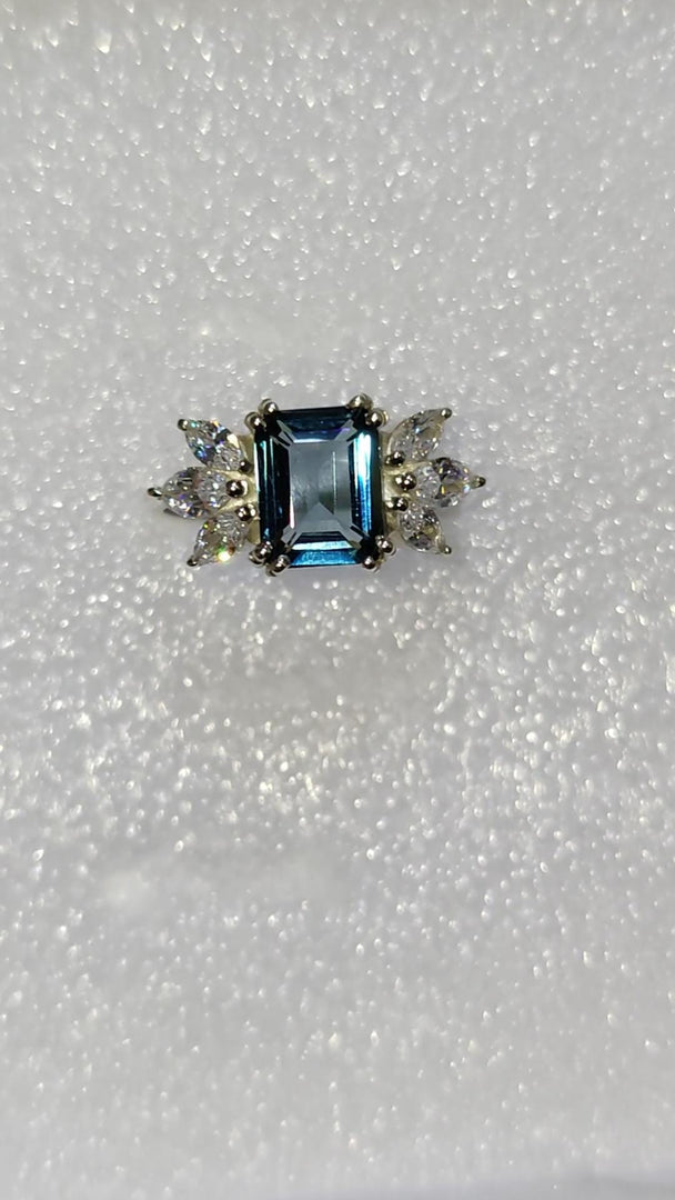 Emerald Cut London Blue Topaz Ring, Sterling Silver, Marquise Side Stones