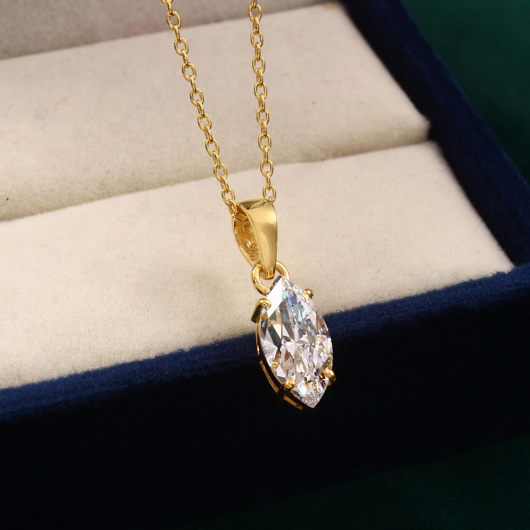 Marquise Cut Simulated Diamond Solitaire Pendant: Sterling Silver Necklace