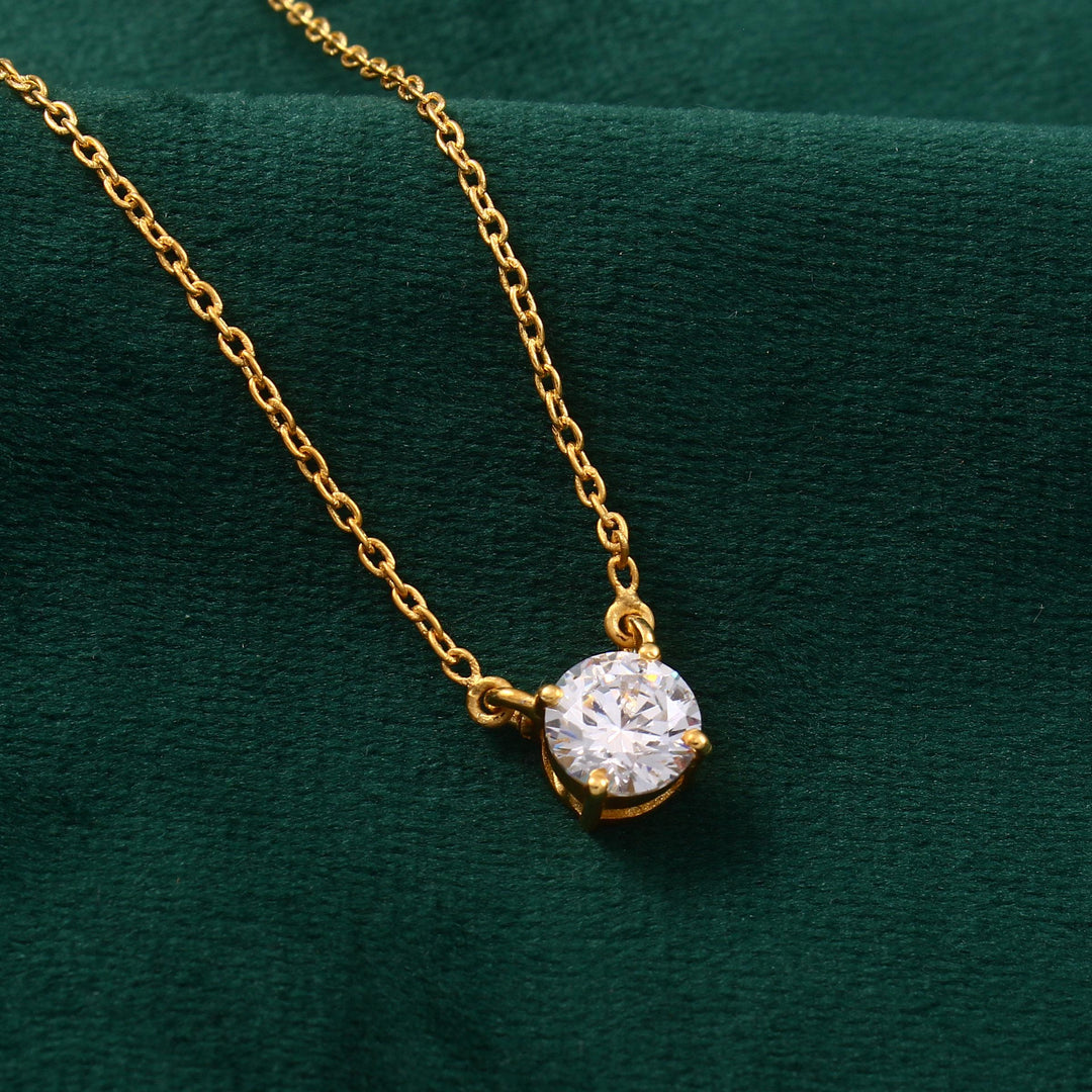 Moissanite Solitaire Pendant Necklace | 14K Gold Sterling Silver CZ Stone