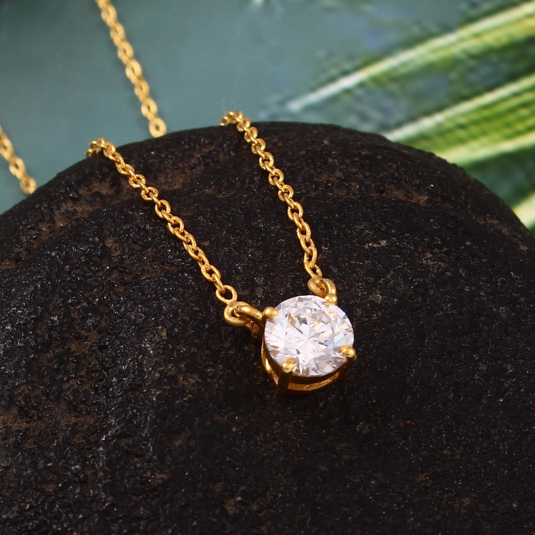 Moissanite Solitaire Pendant Necklace | 14K Gold Sterling Silver CZ Stone