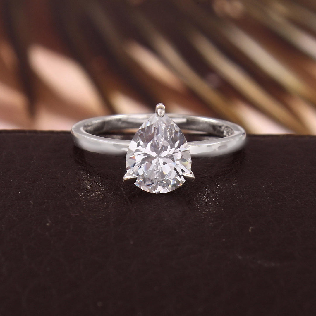Pear Cut Moissanite Engagement Ring, 14K Solid Gold Solitaire Bridal Teardrop Wedding Ring