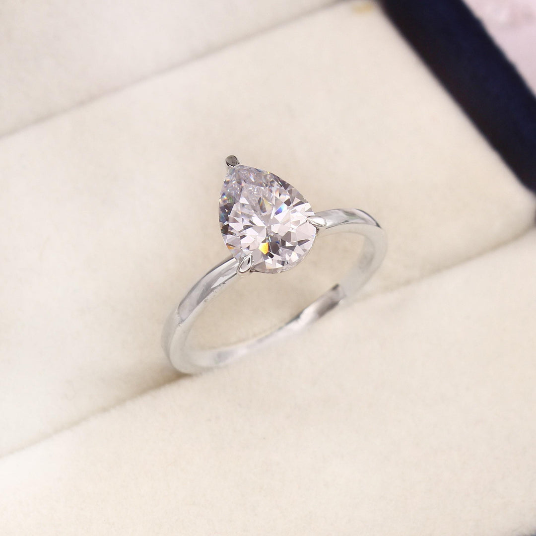 Pear Cut Moissanite Engagement Ring, 14K Solid Gold Solitaire Bridal Teardrop Wedding Ring