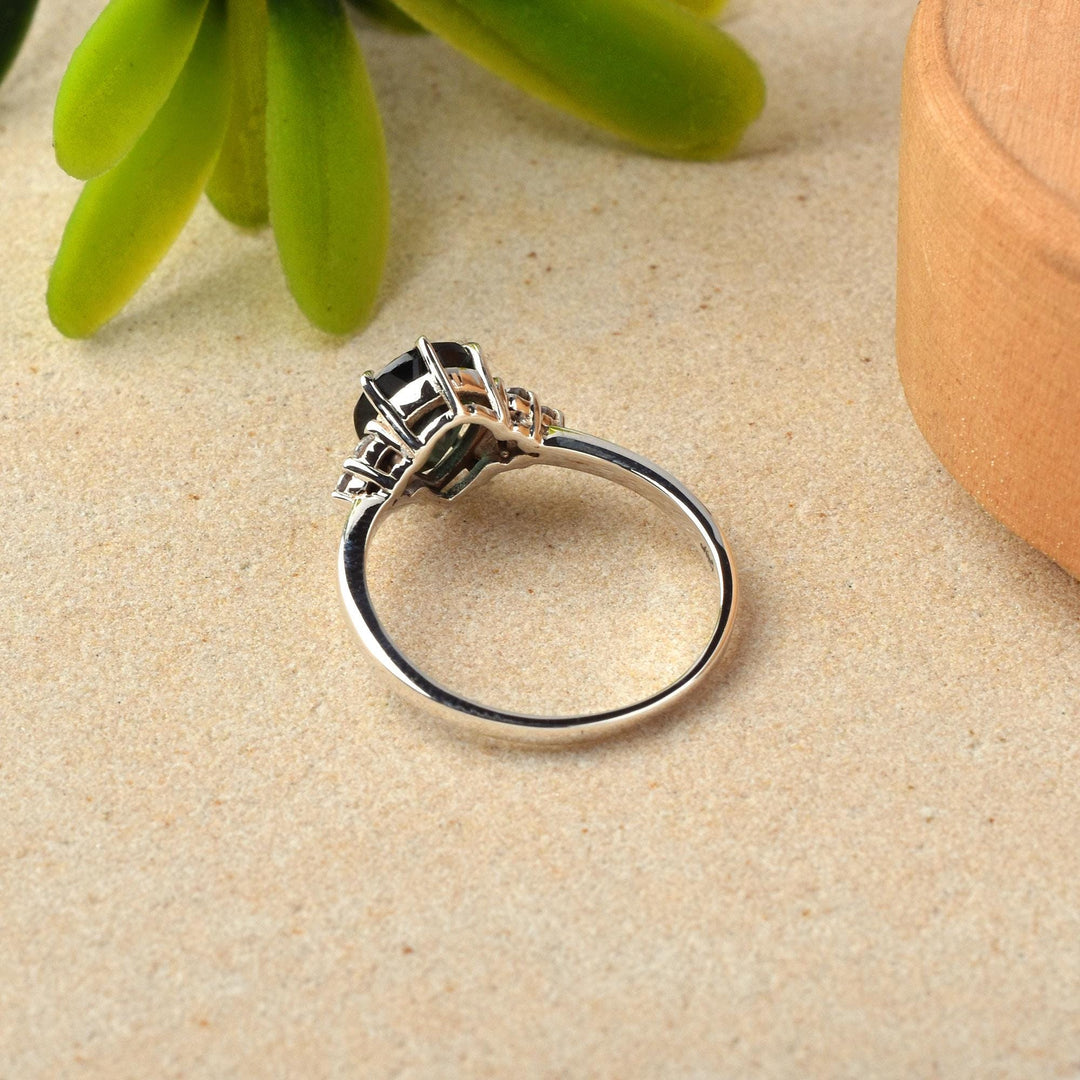 Vintage Teal Sapphire Engagement Ring: Pear Moonstone Cluster, Sterling Silver