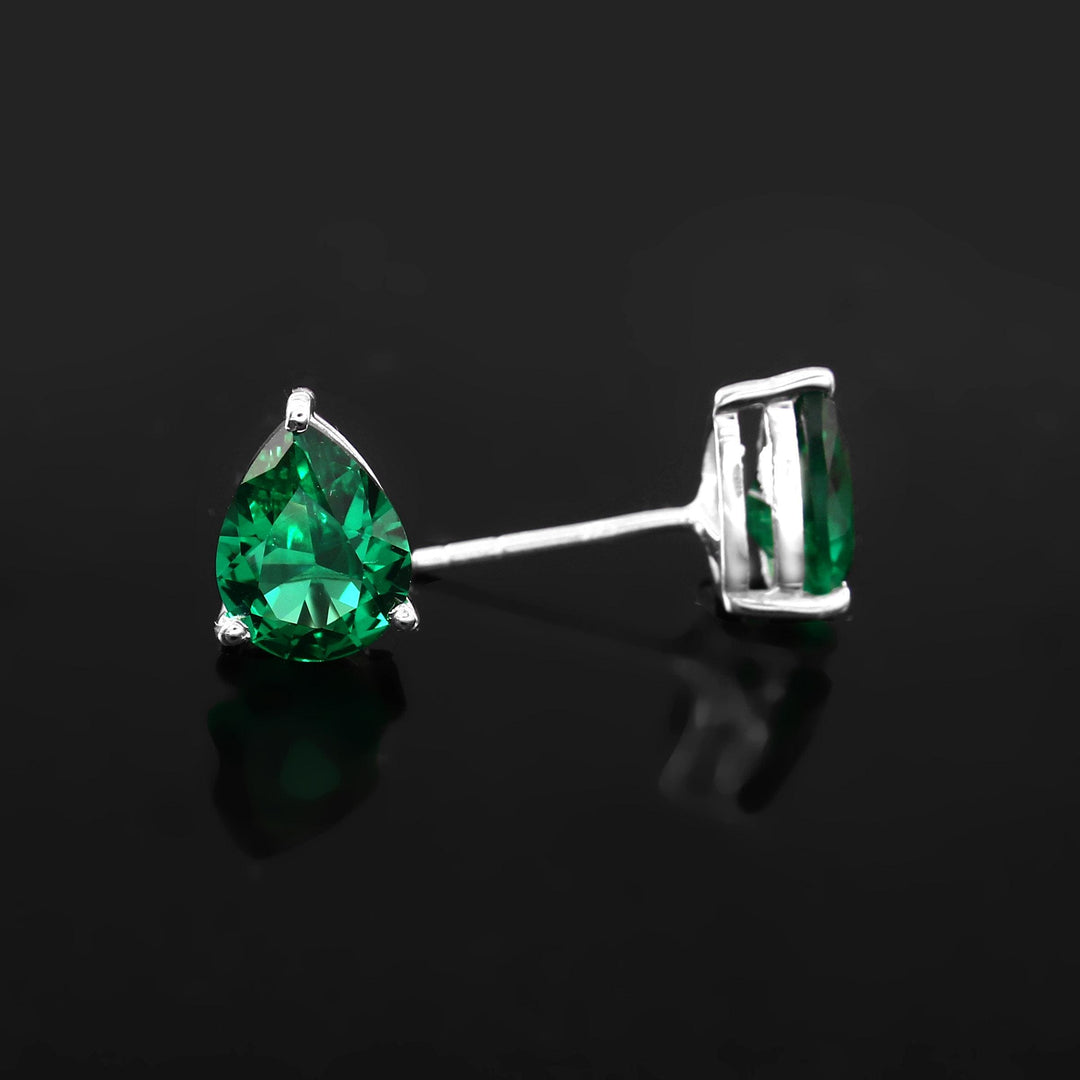 Pear Cut Emerald Stud Earrings | 925 Sterling Silver | May Birthstone Jewelry