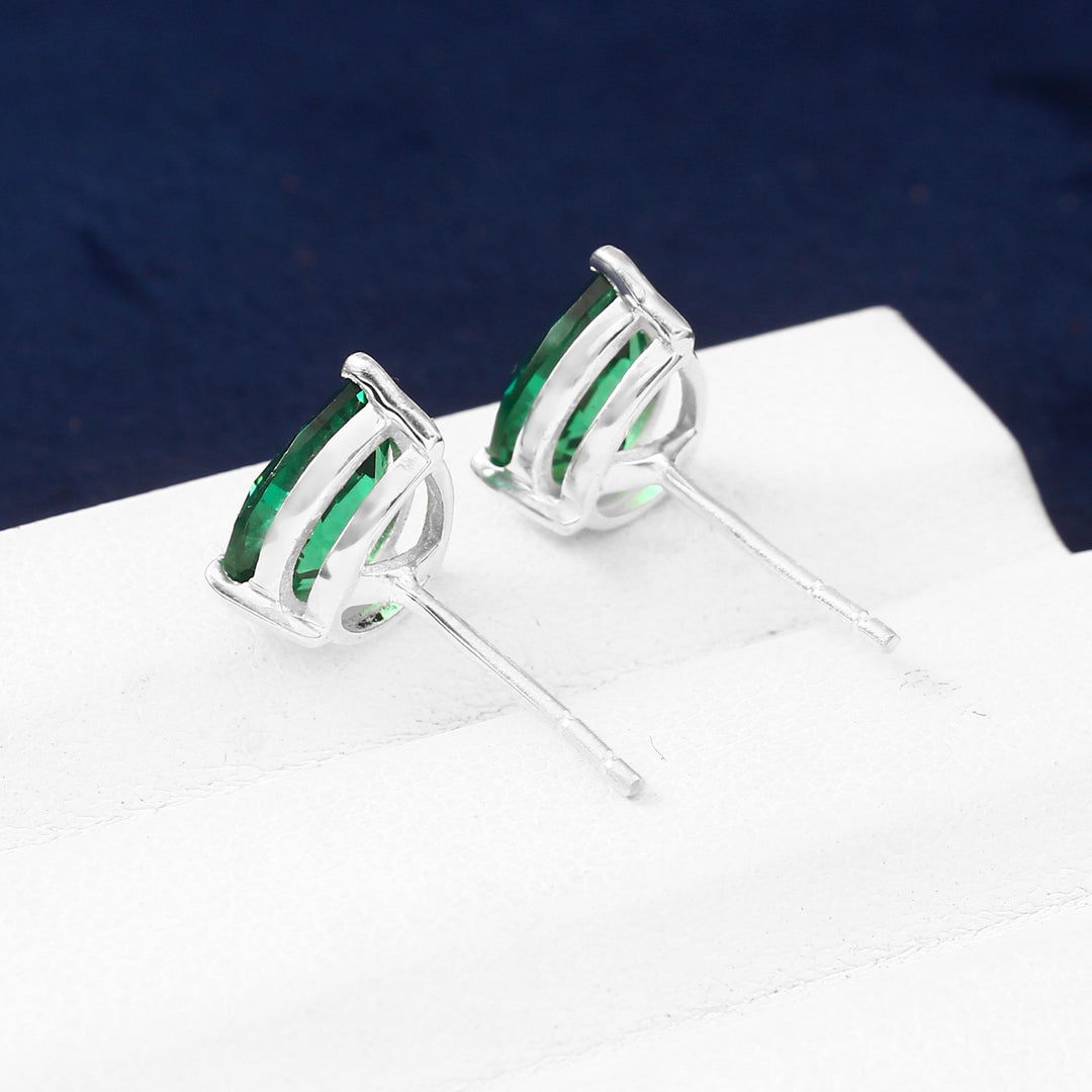 Pear Cut Emerald Stud Earrings | 925 Sterling Silver | May Birthstone Jewelry