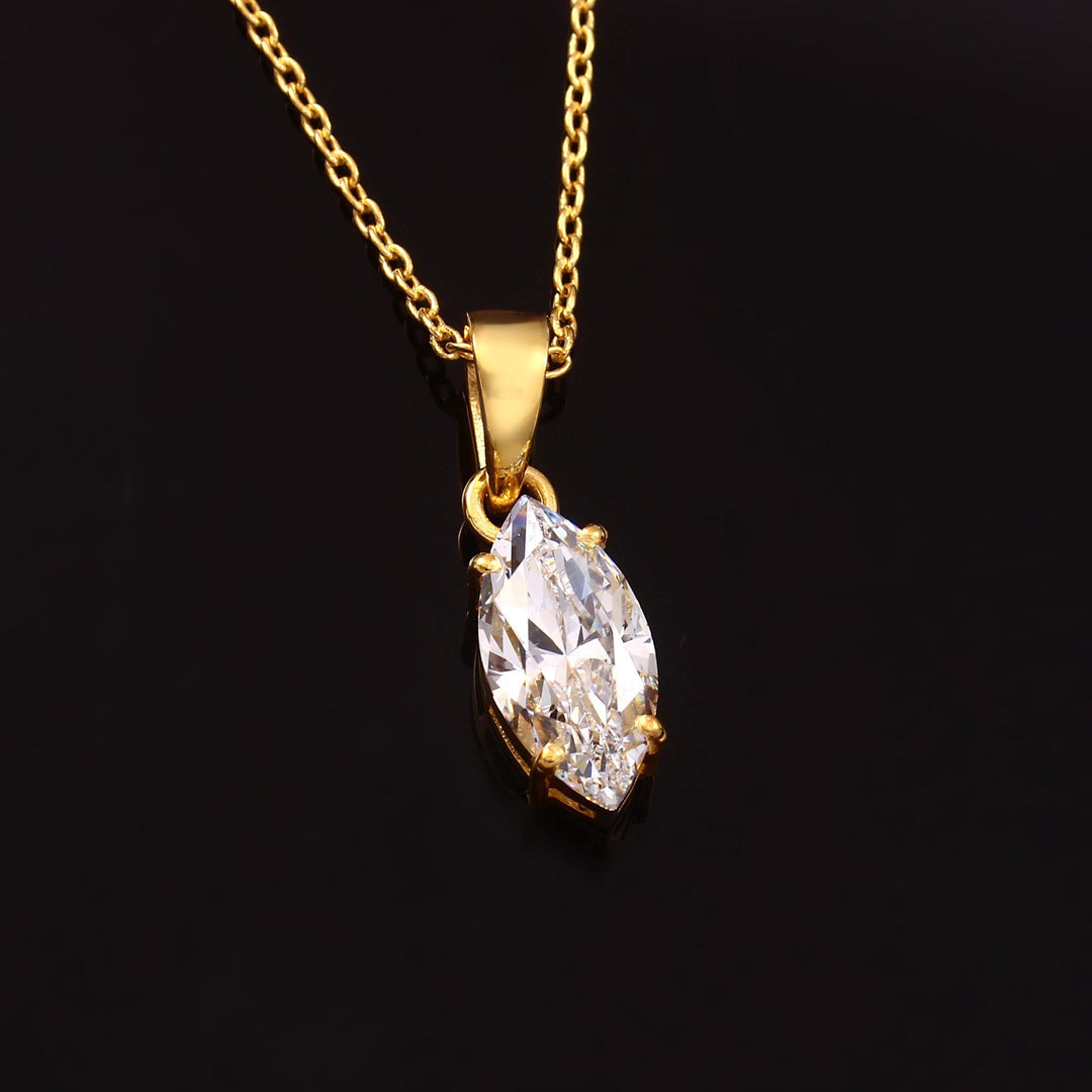 Marquise Cut Simulated Diamond Solitaire Pendant: Sterling Silver Necklace