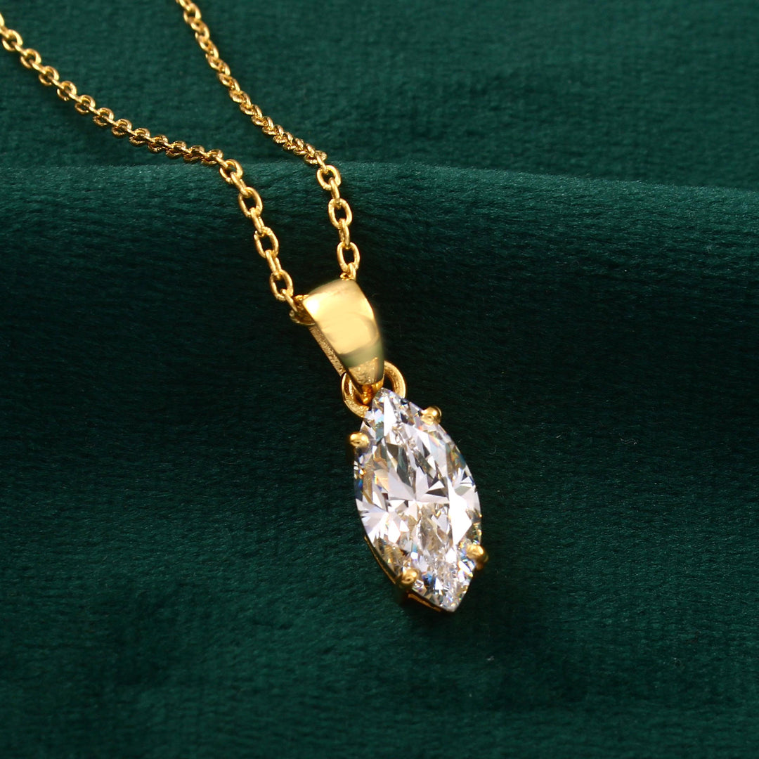 Marquise Cut Simulated Diamond Solitaire Pendant: Sterling Silver Necklace
