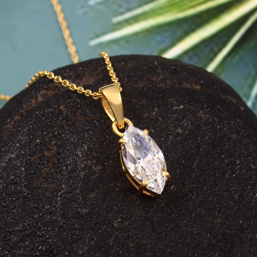 Marquise Cut Simulated Diamond Solitaire Pendant: Sterling Silver Necklace